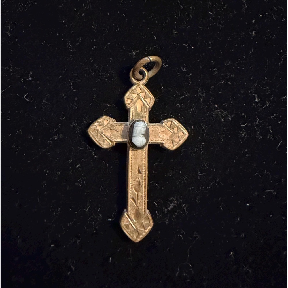 Antique Victorian Cross Pendant GF w/ Hardstone Cameo